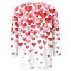 Womens Valentines Shirts 3/4 Sleeve Heart Print Blouses