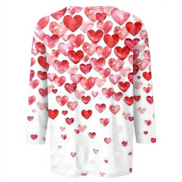 Womens Valentines Shirts 3/4 Sleeve Heart Print Blouses