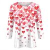 Womens Valentines Shirts 3/4 Sleeve Heart Print Blouses