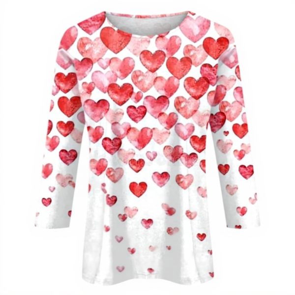 Womens Valentines Shirts 3/4 Sleeve Heart Print Blouses