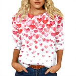 Womens Valentines Shirts 3/4 Sleeve Heart Print Blouses