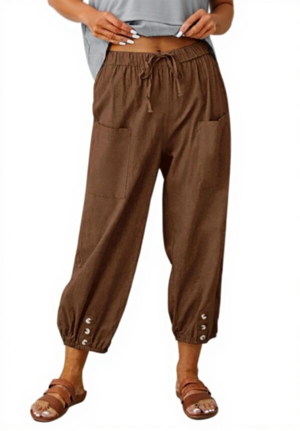 Legging femme taille haute lin poche confortable mode été