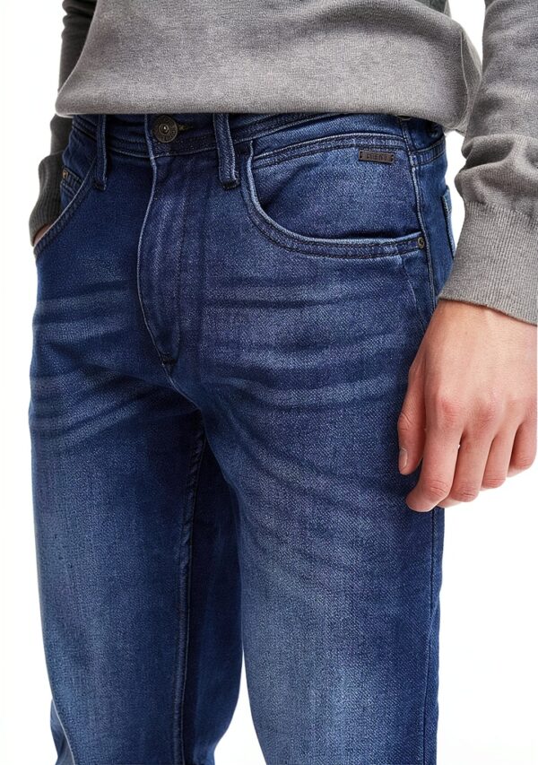 Jean Homme Blend Coton Élastique Coupe Régulière Bleu Denim-4