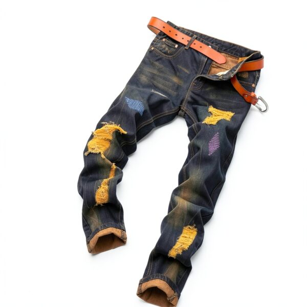 Jean Homme Slim Ripped Dénim Confortable Taille Asiatique-2
