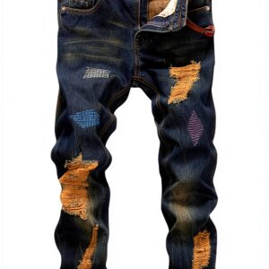Jean Homme Slim Ripped Dénim Confortable Taille Asiatique-0