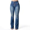 Pantalon femme simili cuir confortable grande taille bleu-3
