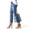 Jean Femme Pantalon Taille Haute Élastique Bleu Noir-5