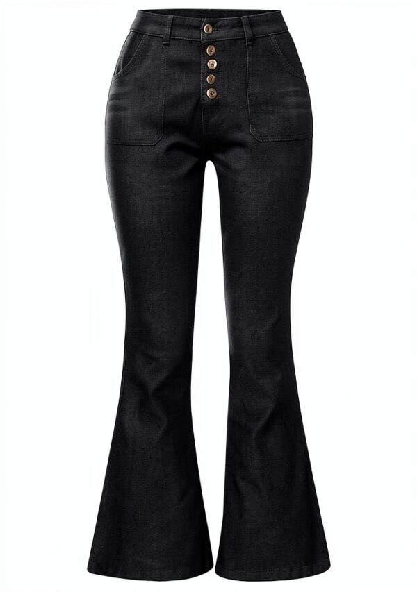 Jean femme noir confortable pantalon denim coupe ajustée-3