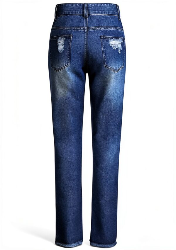 Jean Femme Pantalon Taille Haute Élastique Bleu Noir-3