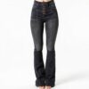 Jean femme noir confortable pantalon denim coupe ajustée-1