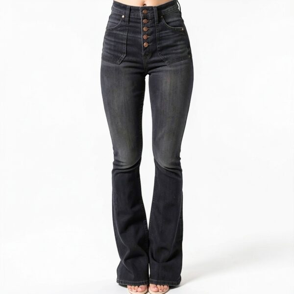 Jean femme noir confortable pantalon denim coupe ajustée-1