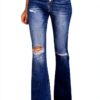 Pantalon femme bleu taille haute design confortable-0