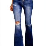 Pantalon femme bleu taille haute design confortable-0