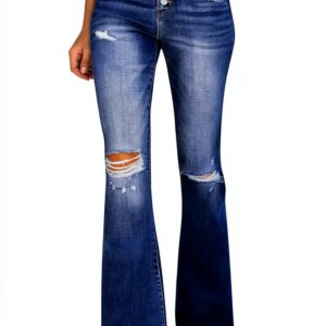 Pantalon femme bleu taille haute design confortable-0
