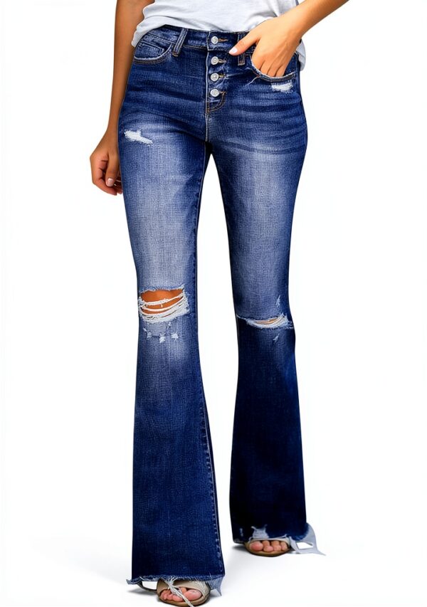 Pantalon femme bleu taille haute design confortable-0