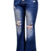 Pantalon femme bleu taille haute design confortable-8