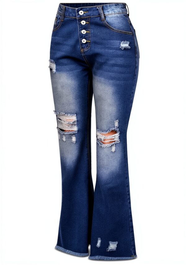 Pantalon femme bleu taille haute design confortable-8