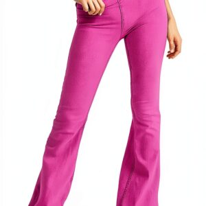 Jean femme confortable coupe slim couleur bleu noir rose-0