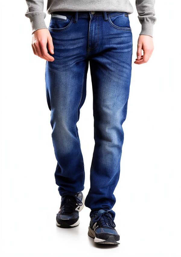 Jean Homme Blend Coton Élastique Coupe Régulière Bleu Denim-1
