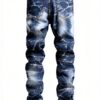 Jean Homme Slim Dénim Déchiré Bleu Noir Taille Moyenne-1