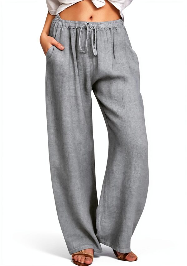Pantalon Femme Coton Lin Taille Haute Décontracté Léger Été