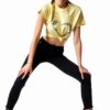 Pantalon Femme Coton Élasthanne Coupe Lâche Jaune Noir-3