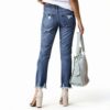 Jean Femme Pantalon Taille Haute Élastique Bleu Noir-6
