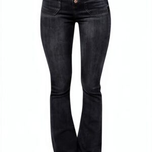 Jean femme noir confortable pantalon denim coupe ajustée-0