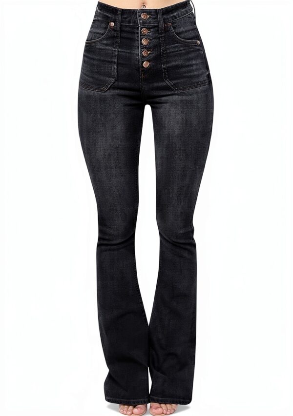 Jean femme noir confortable pantalon denim coupe ajustée-0