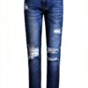 Jean Femme Pantalon Taille Haute Élastique Bleu Noir-2