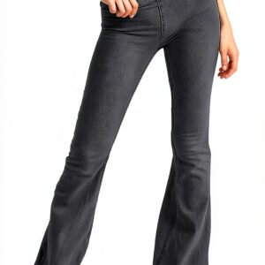 Jean femme denim confortable coupe droite taille haute-0