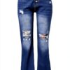 Pantalon femme bleu taille haute design confortable-7