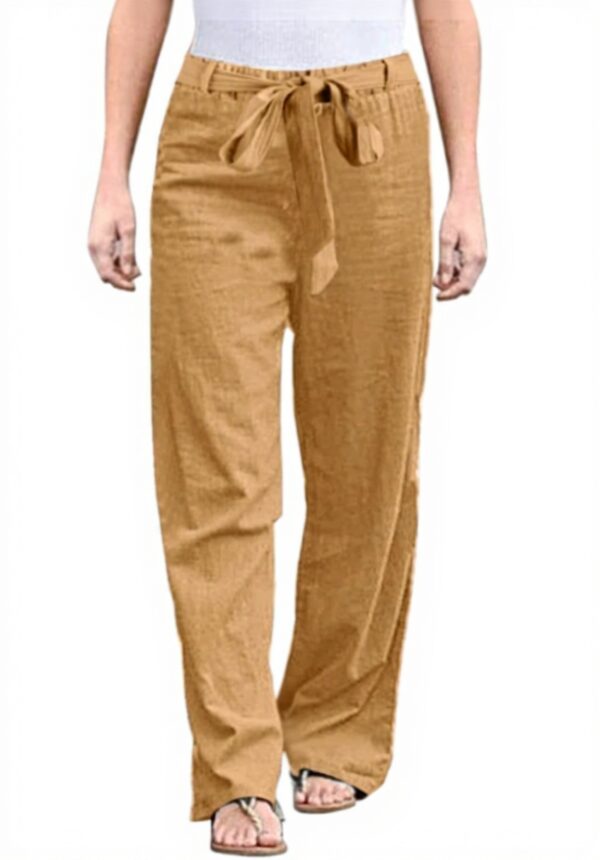 Pantalon Large Femme Lin Coton Taille Haute Décontracté