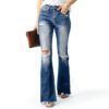 Pantalon femme bleu taille haute design confortable-6