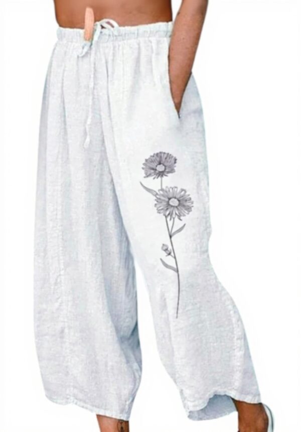 Pantalon décontracté femme coton lin style jean noir