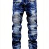 Jean Homme Slim Dénim Déchiré Bleu Noir Taille Moyenne-0