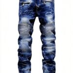 Jean Homme Slim Dénim Déchiré Bleu Noir Taille Moyenne-0