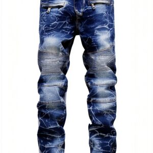 Jean Homme Slim Dénim Déchiré Bleu Noir Taille Moyenne-0