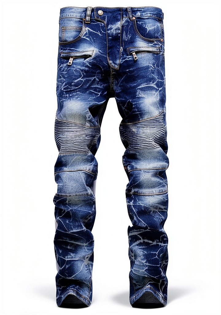 Jean homme slim déchiré en denim bleu et noir sur mannequin