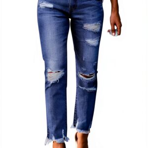 Jean Femme Pantalon Taille Haute Élastique Bleu Noir-0