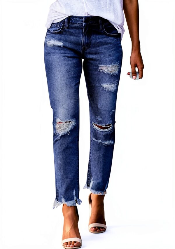 Jean Femme Pantalon Taille Haute Élastique Bleu Noir-0