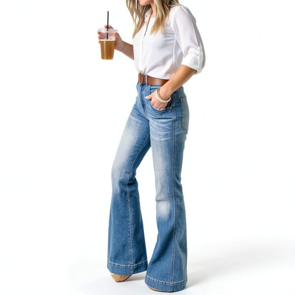 Jean Femme Taille Élastique Confortable Pantalon Femme Noir-1