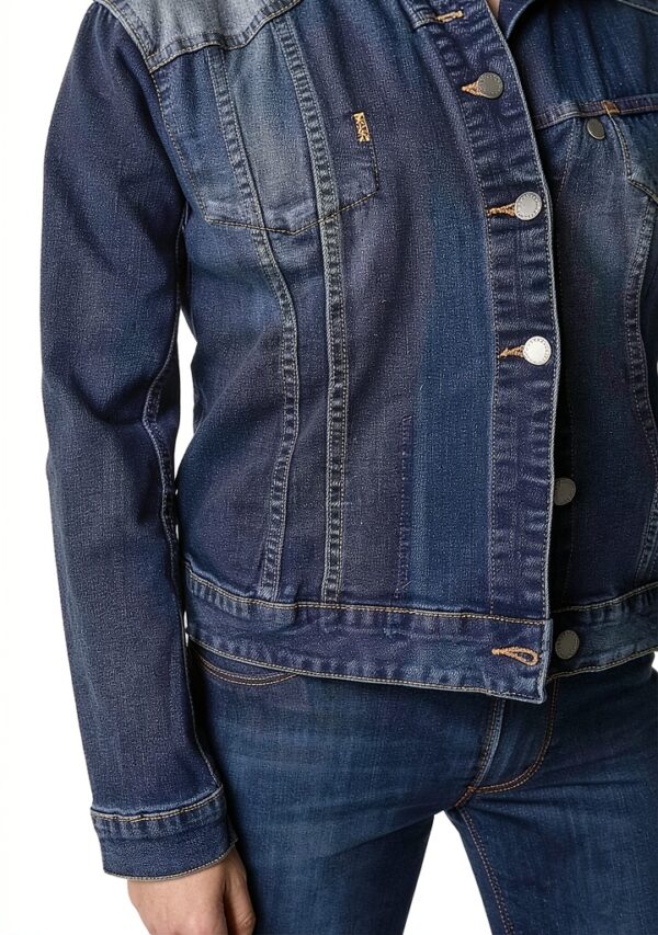 Denim Femme Fermeture Bouton Col Point Manche Longue-2