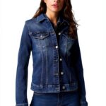 Denim Femme Fermeture Bouton Col Point Manche Longue-0