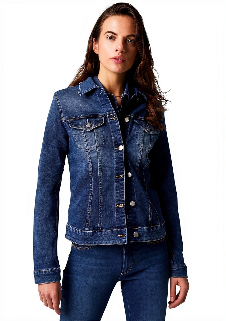 'Vêtement en denim pour femme porté dans un cadre urbain'
