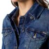 Denim Femme Fermeture Bouton Col Point Manche Longue-1