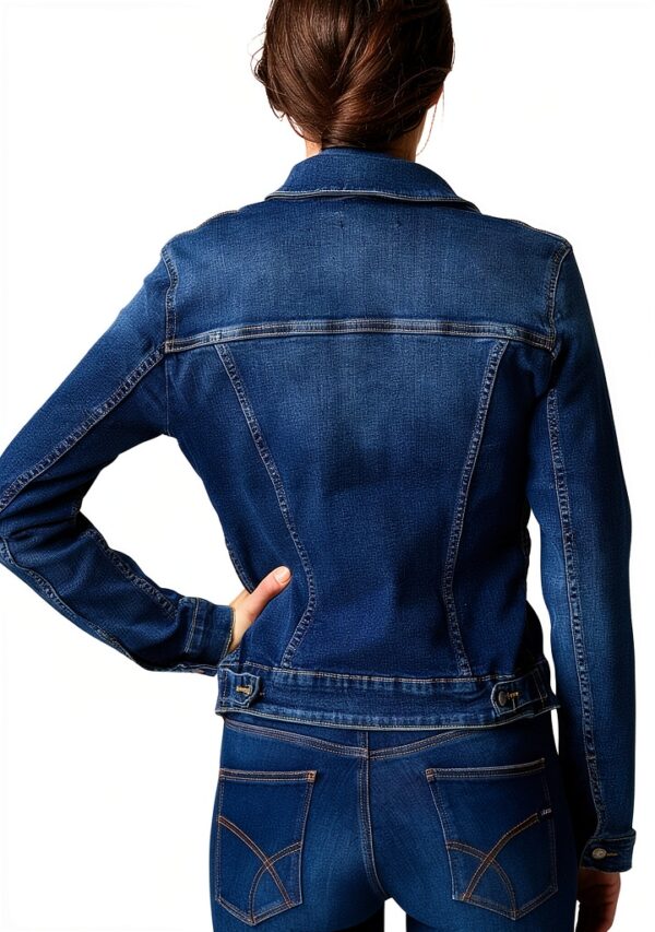 Denim Femme Fermeture Bouton Col Point Manche Longue-3