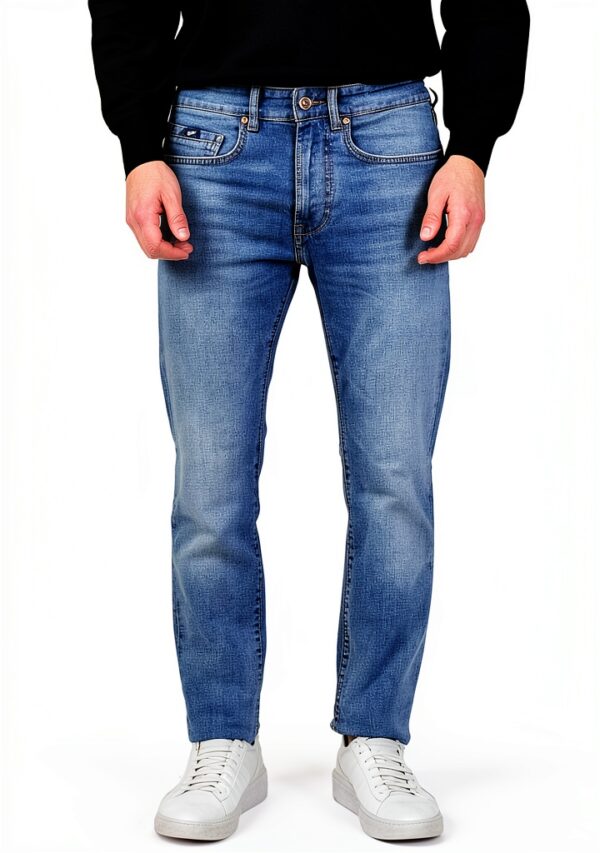 Jean denim slim GAS homme manches courtes bleu-0
