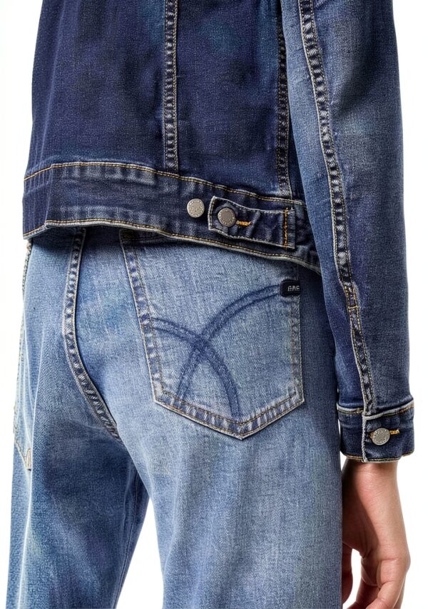 Denim Femme Fermeture Bouton Col Point Manche Longue-4