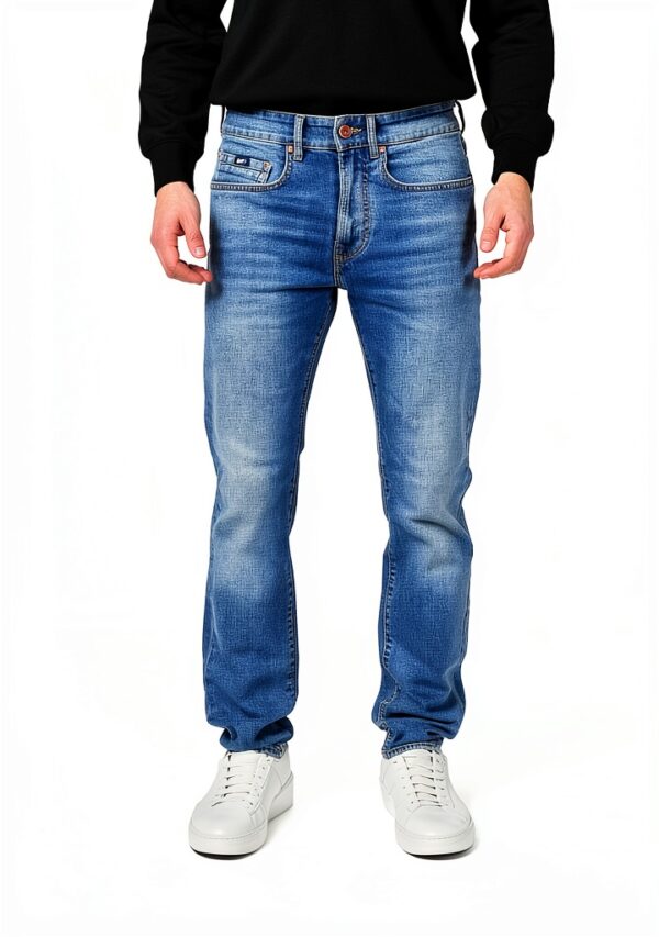 Jean denim slim GAS homme manches courtes bleu-4